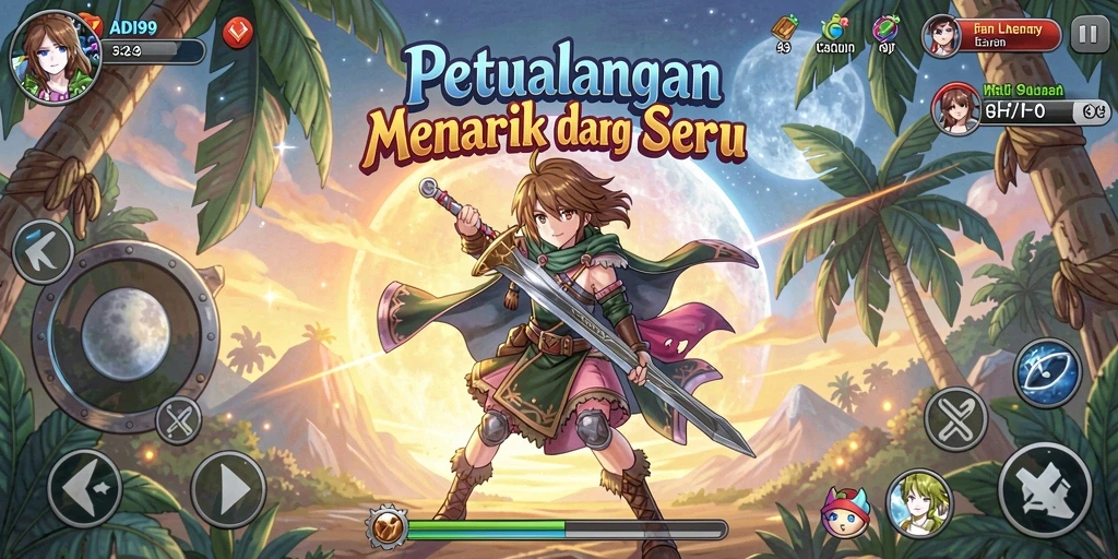 Tangkapan layar gameplay ADI99 menampilkan aksi seru dan karakter Anime yang memukau.