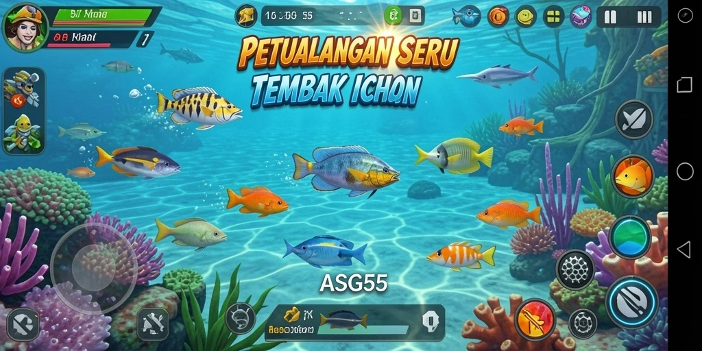 Tampilan gameplay seru dalam ASG55 saat berburu ikan.