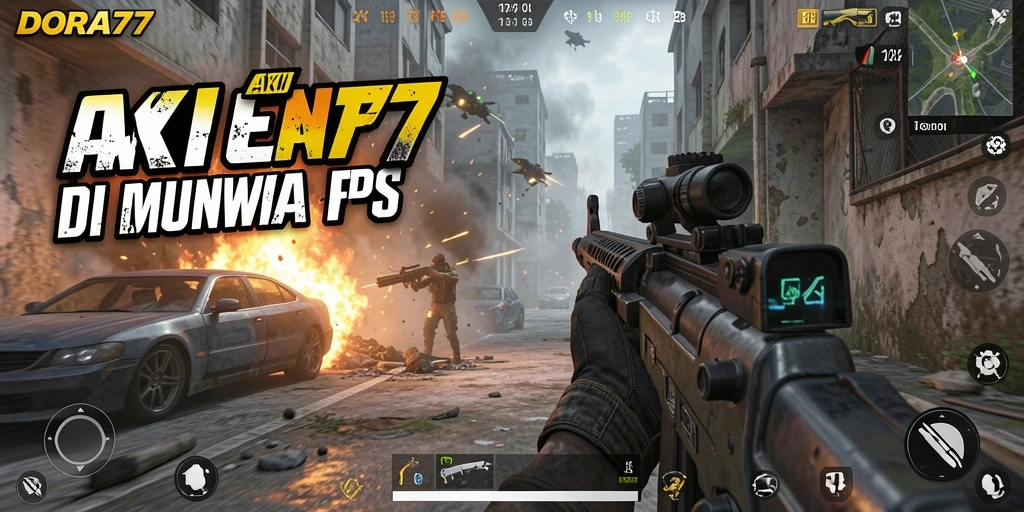 Screenshot utama DORA77 menampilkan intensitas gameplay FPS yang mendebarkan.