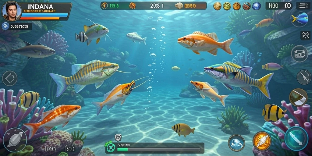 Screenshot gameplay seru dari INDAAA saat menembak ikan.
