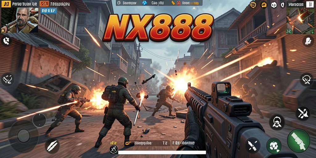 Tangkapan layar gameplay NX888 yang menampilkan aksi pertempuran TPS.
