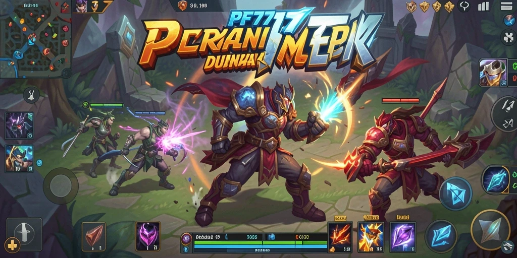Screenshot menampilkan pertarungan epik antara karakter di arena MOBA.