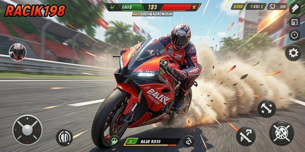 Screenshot gameplay RACIK198 yang menampilkan balapan mendebarkan di trek.