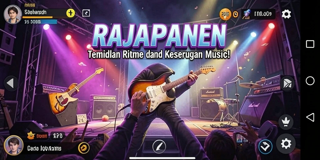 Tampilan layar gameplay RAJAPANEN yang menampilkan keseruan bermain musik.