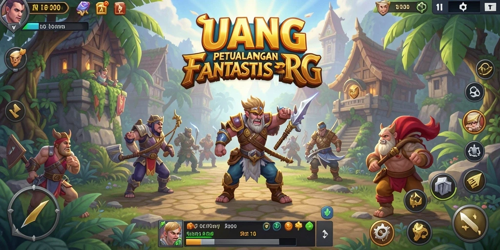 Screenshot gameplay RPG UANG dengan pertempuran seru.